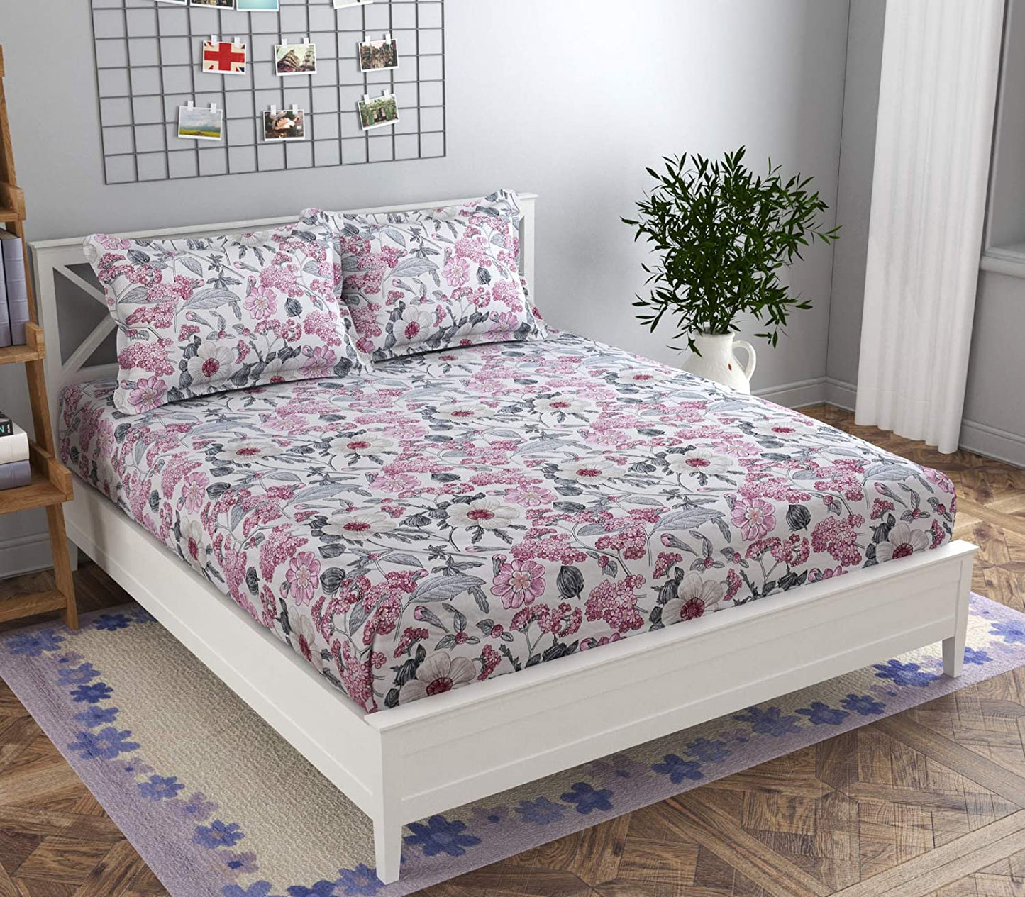 Premium Elastic Fitted Double Bedsheet with 2 Pillow Covers (Fits Any Beds & Mattresses)