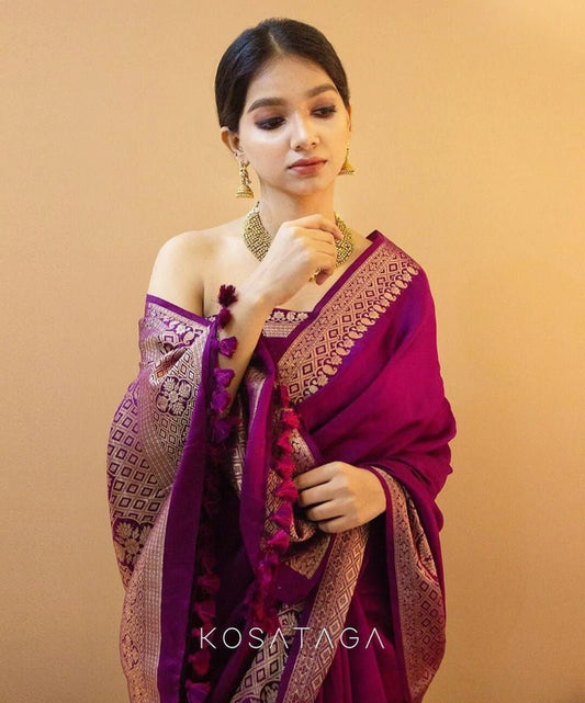 KALA NIKETAN WEDDING SAREE PURPLE COLORED SOFT LICHI SILK SAREE