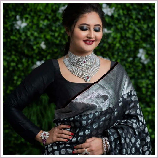 Kala Niketan Classic Jet Black Kanjeevaram Silk Saree