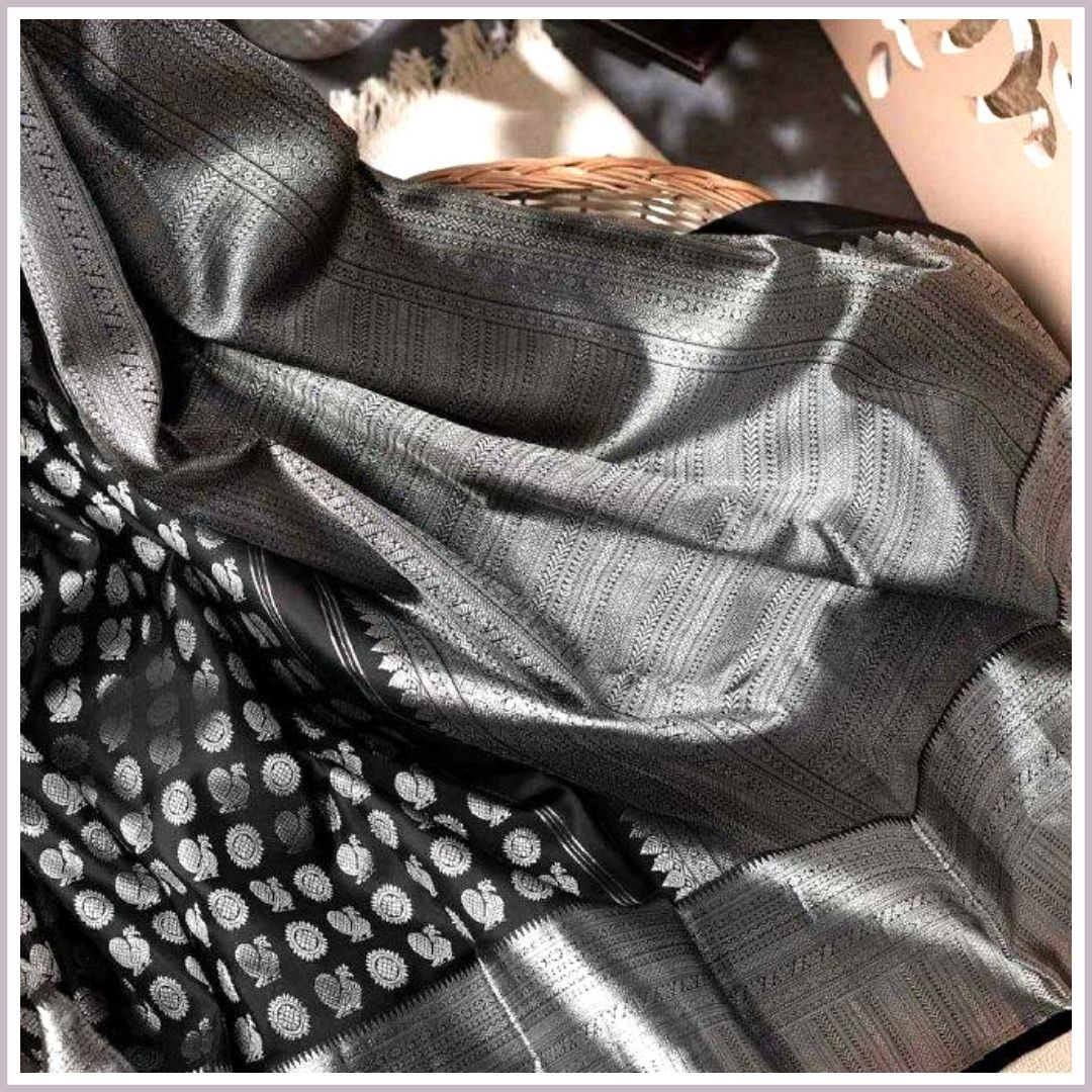 Kala Niketan Classic Jet Black Kanjeevaram Silk Saree