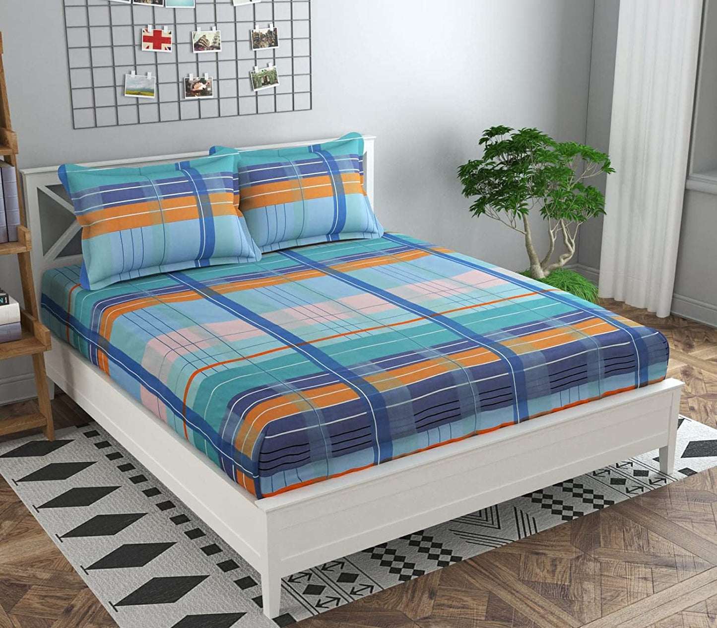 Premium Elastic Fitted King Size Double Bedsheet with 2 Pillow Covers