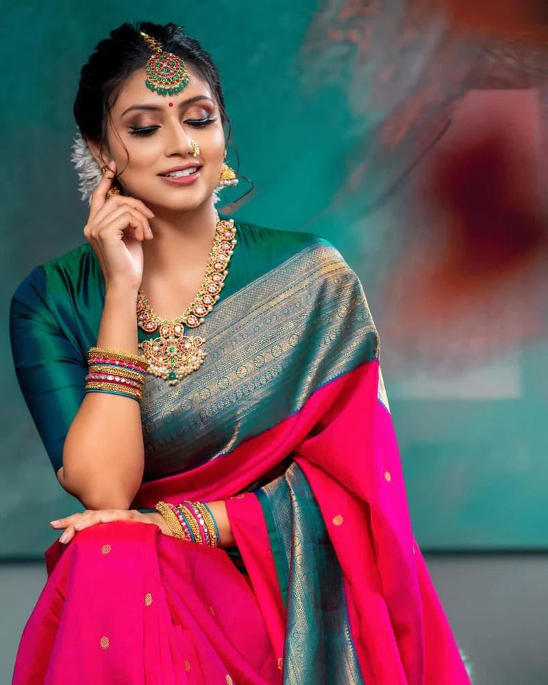 Kala Niketan Red With Green Broder Soft Silk Kanjivaram Saree