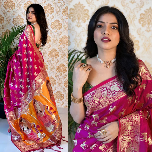 Kala Niketan Purple Smooth Silk Saree With Golden Zari Rich Pallu