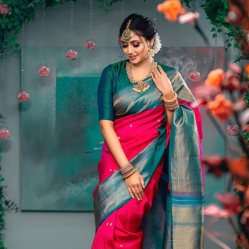 Kala Niketan Red With Green Broder Soft Silk Kanjivaram Saree