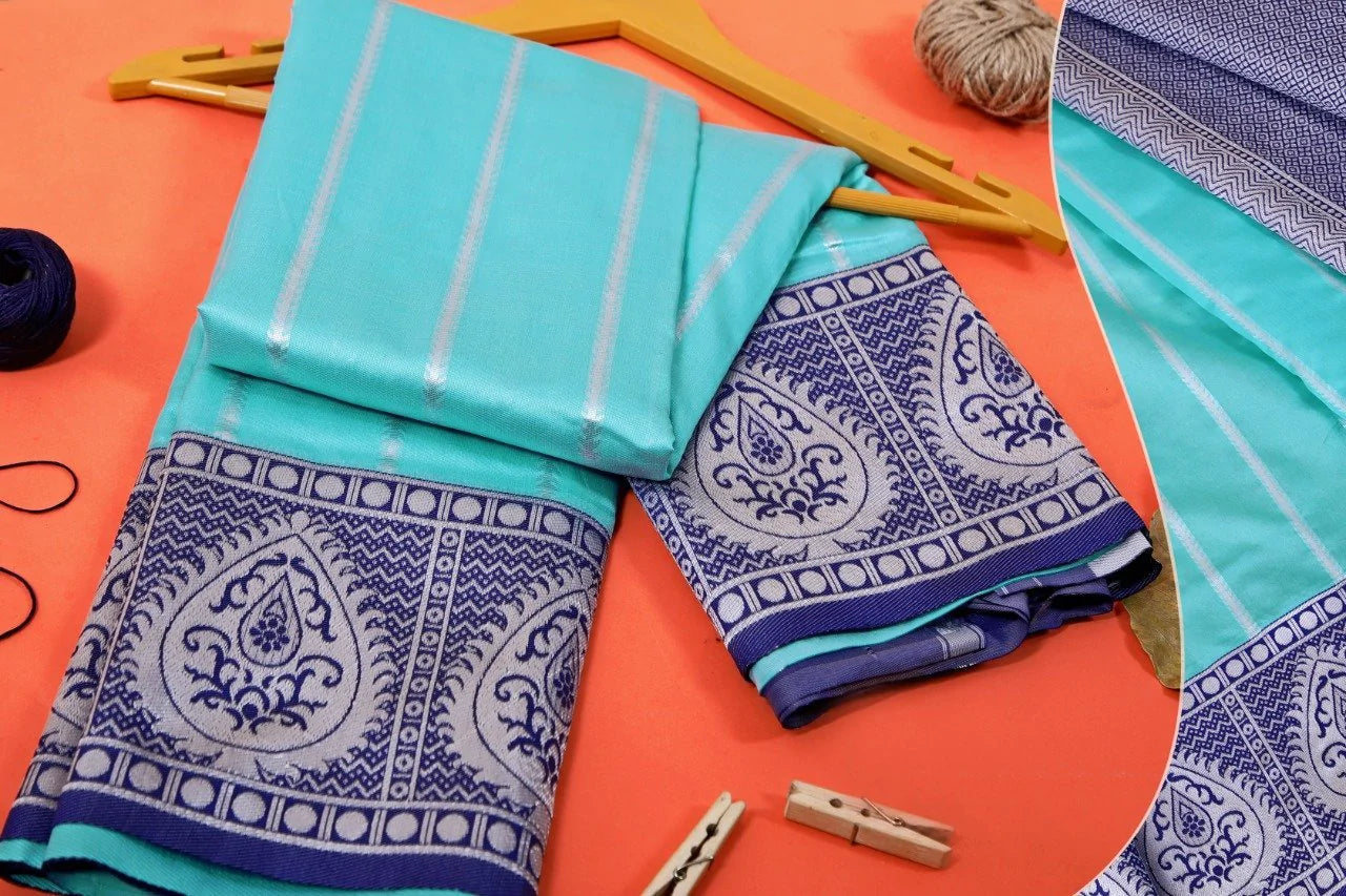 Kala Niketan Skillful Sky Blue Jacquard Silk Saree With Blouse