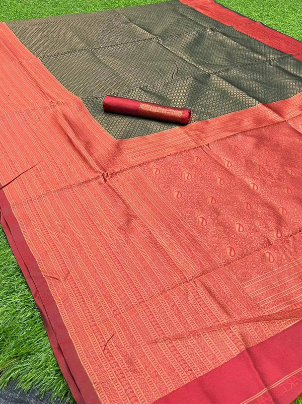 KALA NIKETAN SUPREME SOFT SILK SAREE IN SHINE GREEN COLOR WITH RICH GOLDEN ZARI WEAVING