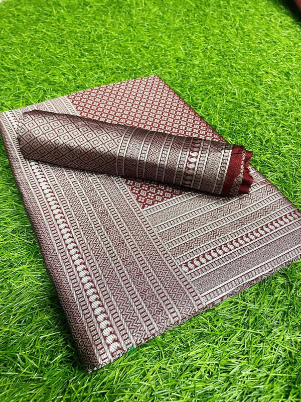 KALA NIKETAN SUPER SOFT SILK SAREE WITH RICH PALLU IN MAROON COLOR WITH SILVER ZARI WEAVING