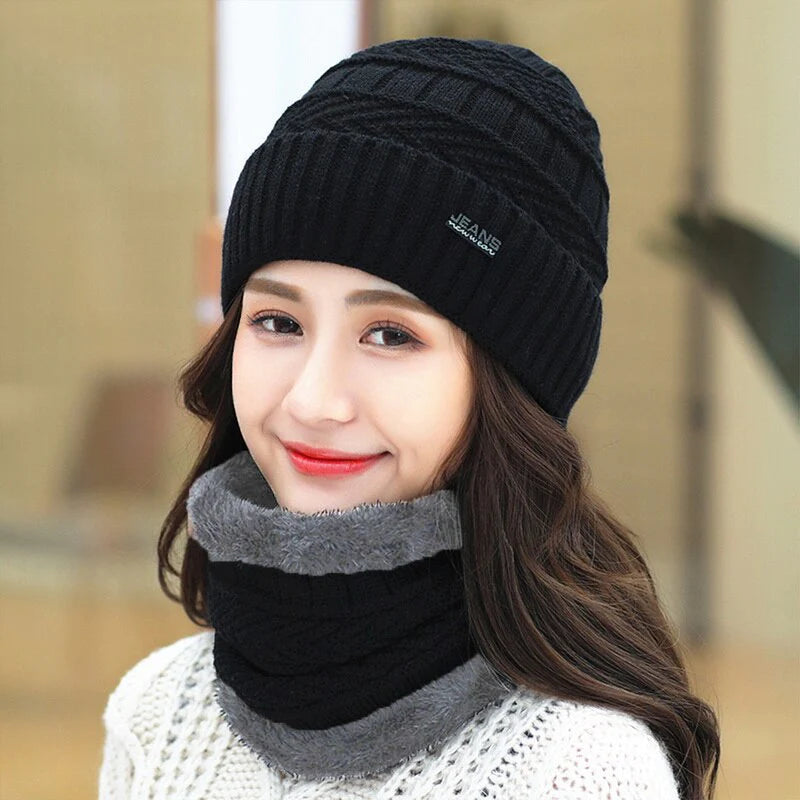 KOREAN Unisex Winter Knit Woolen Cap and Neck Warmer (Original)