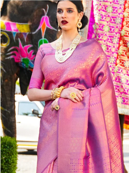 Kala Niketan Wine Purple Woven Kanjivaram Saree - Special Wedding Edition