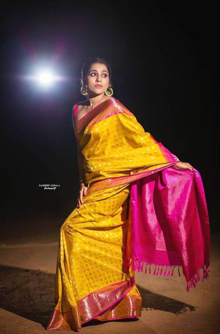 Kala Niketan Yellow Traditional Kanchi Soft Silk Sari With Attached Blouse