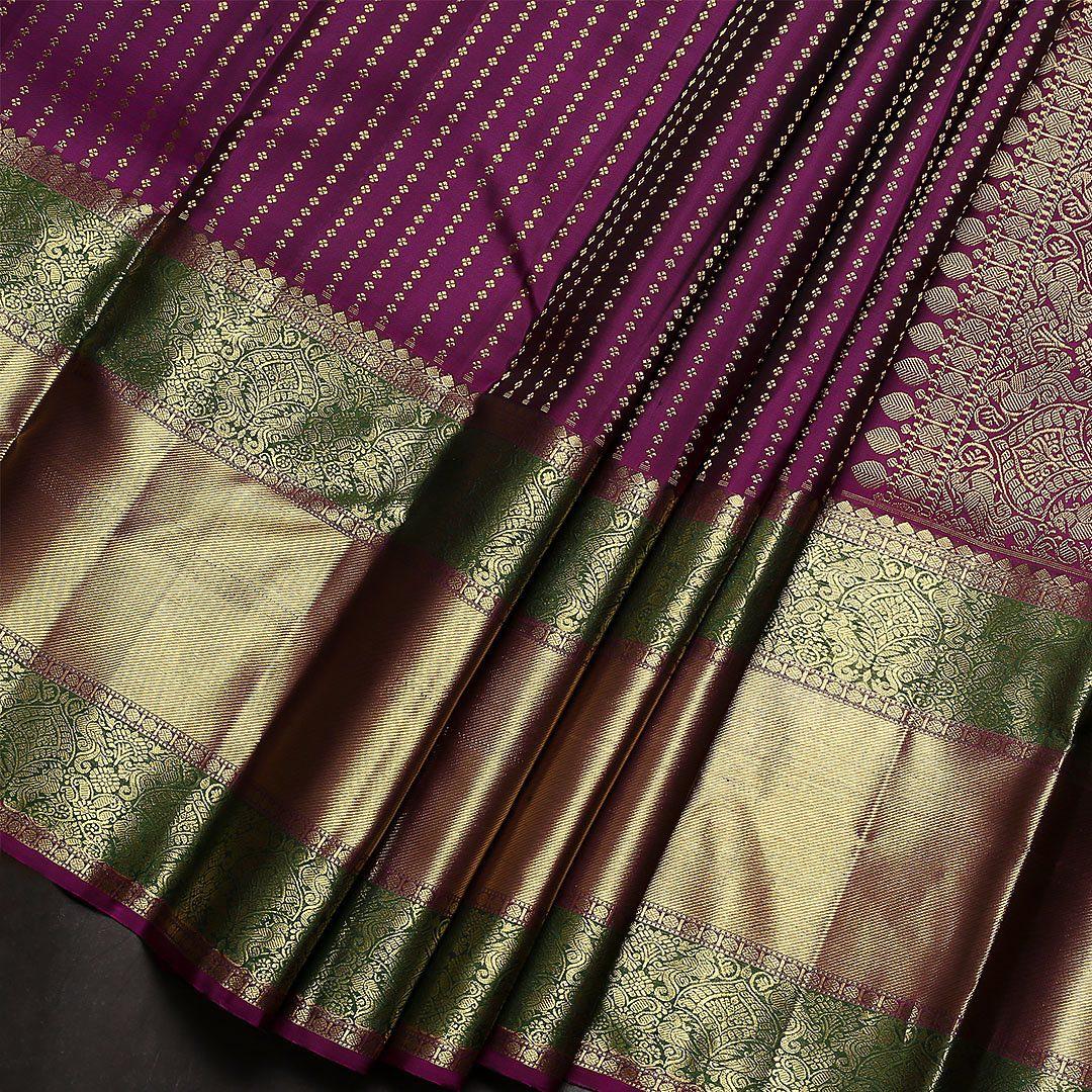 Traditional Kanchipuram Wine Soft Lichi Silk Sari With Attached Blouse