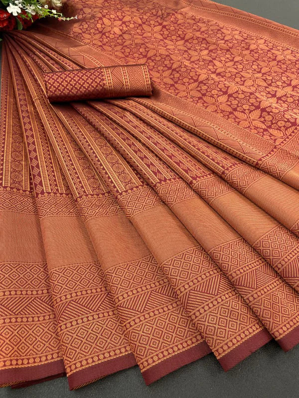 KALA NIKETAN SUPER SOFT SILK SAREE WITH RICH PALLU IN MAROON COLOR WITH SILVER ZARI WEAVING