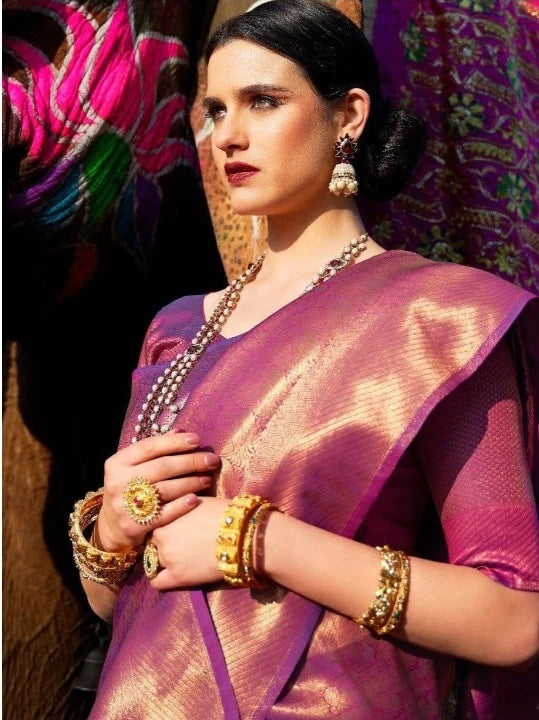 Kala Niketan Wine Purple Woven Kanjivaram Saree - Special Wedding Edition