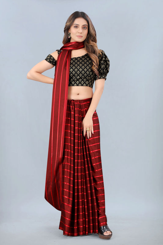 Kala Niketan Maroon Color Elegant Stripes Printed Silk Saree