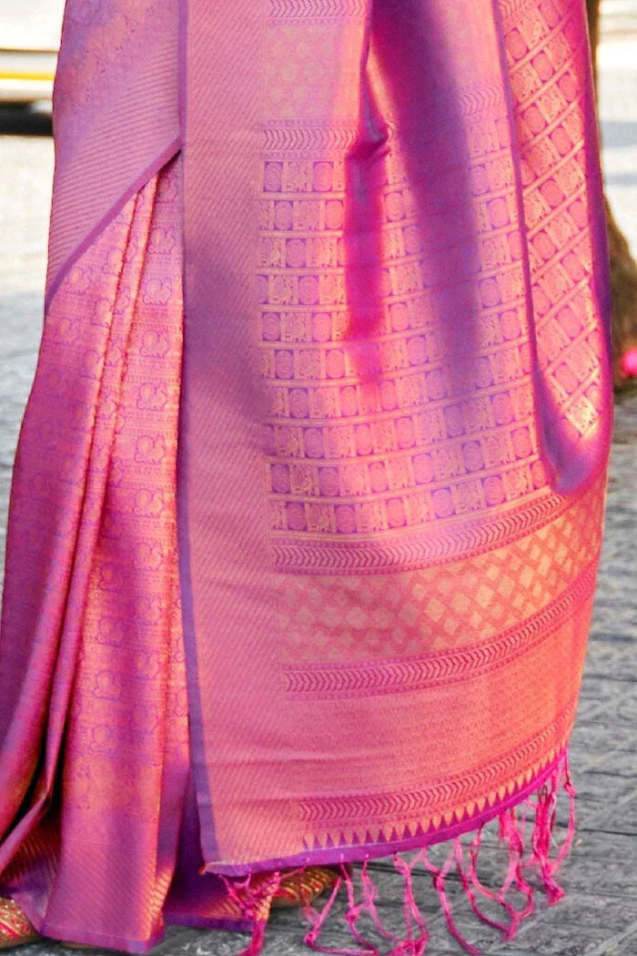 Kala Niketan Wine Purple Woven Kanjivaram Saree - Special Wedding Edition