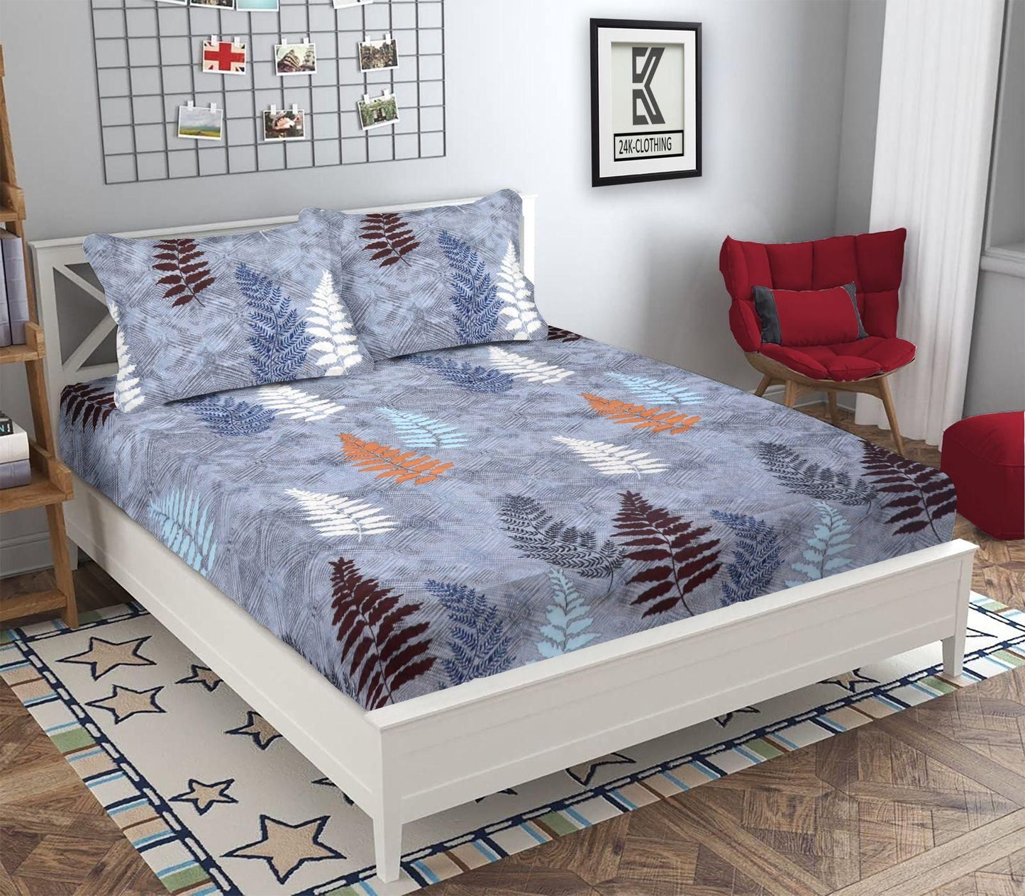 Glace Cotton Printed Elastic Fitted Double Bedsheets