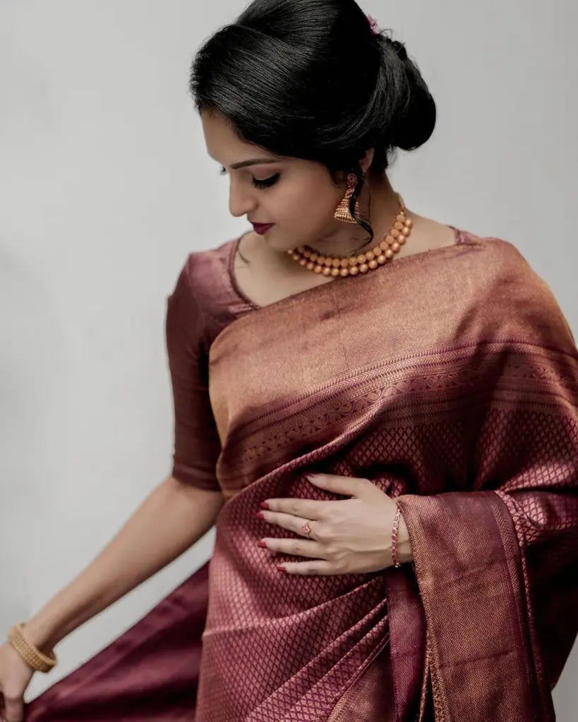 Marvelous Maroon Colored Women's Soft Silk Saree With Blouse