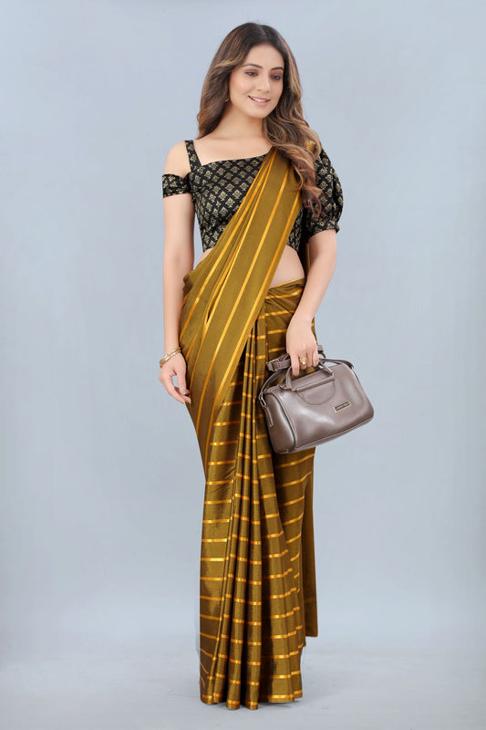 Kala Niketan Mustard Color Elegant Stripes Printed Silk Saree