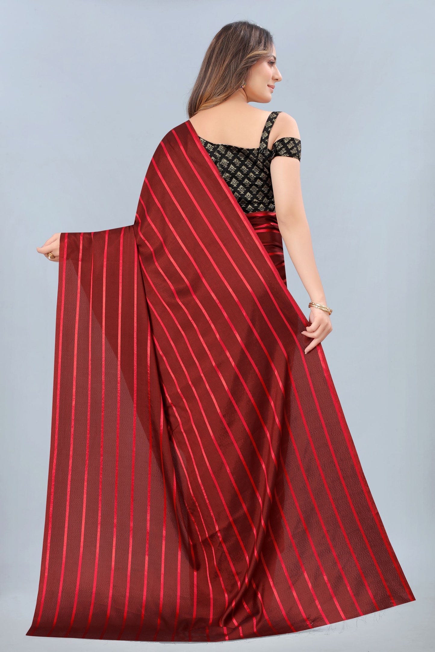 Kala Niketan Maroon Color Elegant Stripes Printed Silk Saree