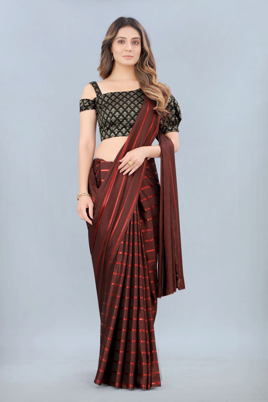 Kala Niketan Coffee Color Elegant Stripes Printed Silk Saree