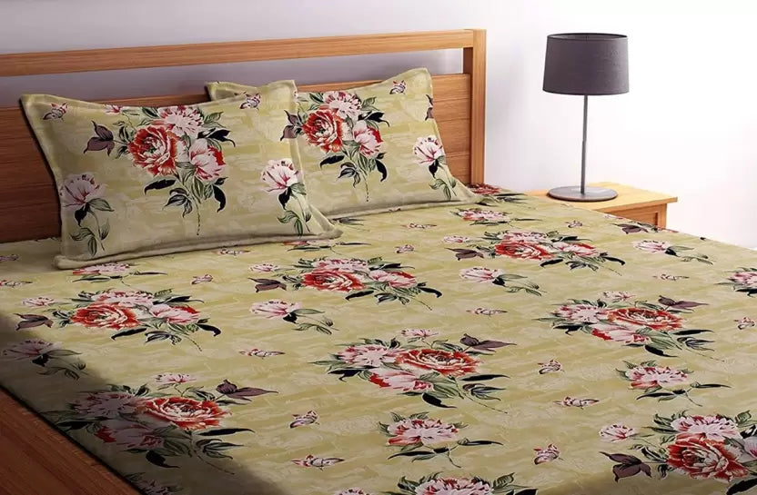 Premium Elastic Fitted Double Bedsheet with 2 Pillow Covers