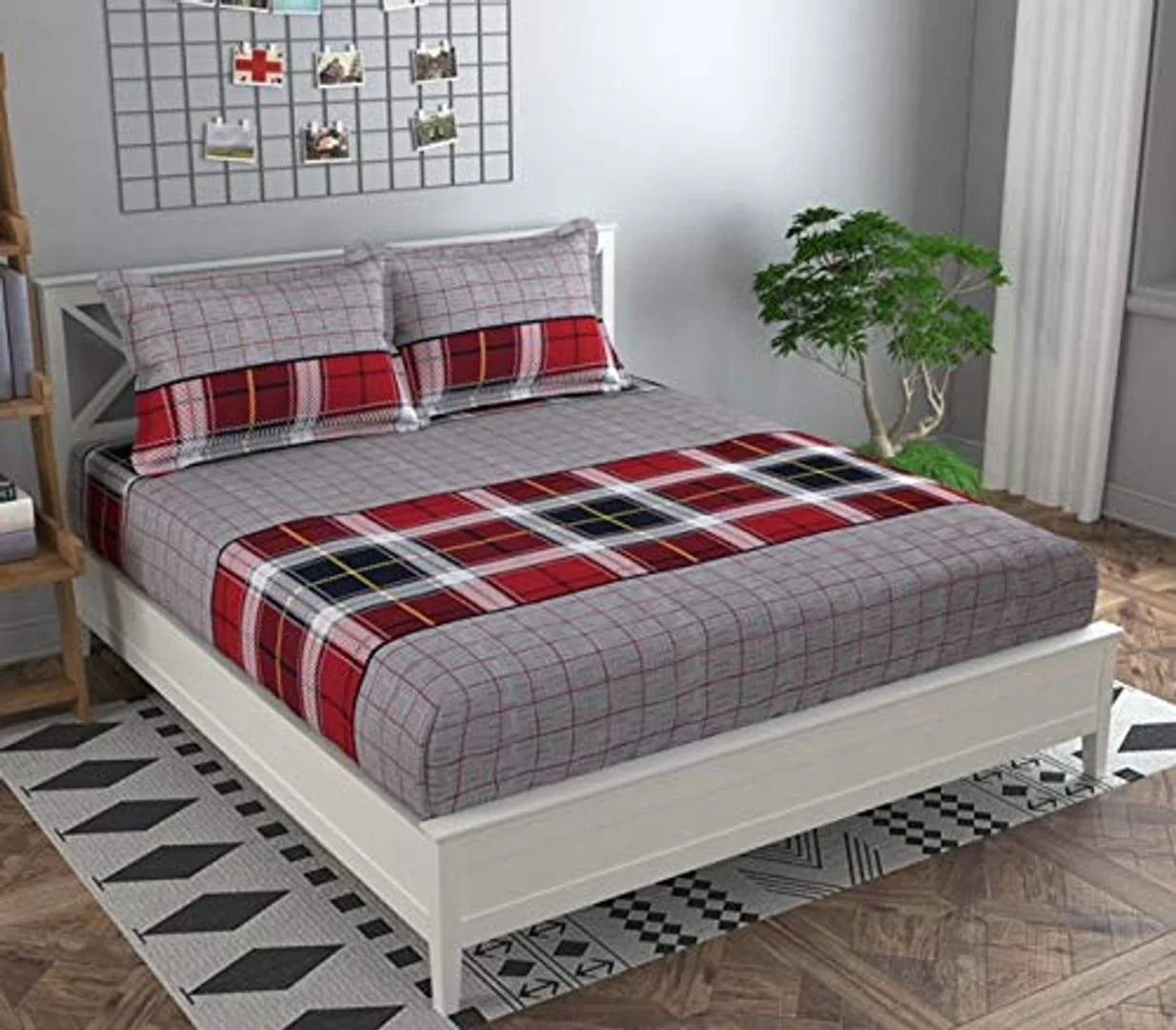 Premium Elastic Fitted Double Bedsheet with 2 Pillow Covers (Fits Any Beds & Mattresses)