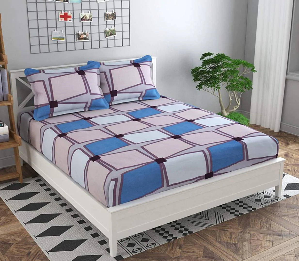 Premium Elastic Fitted Double Bedsheet with 2 Pillow Covers (Fits Any Beds & Mattresses)