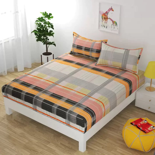 Premium Elastic Fitted Double Bedsheet with 2 Pillow Covers (Fits Any Beds & Mattresses)