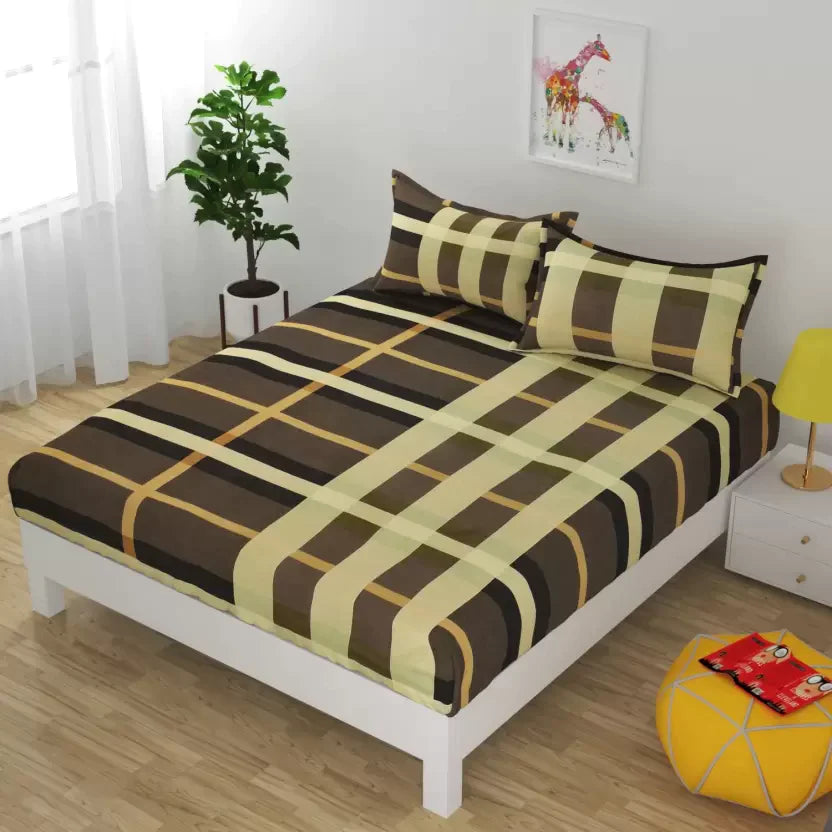 Premium Elastic Fitted Double Bedsheet with 2 Pillow Covers