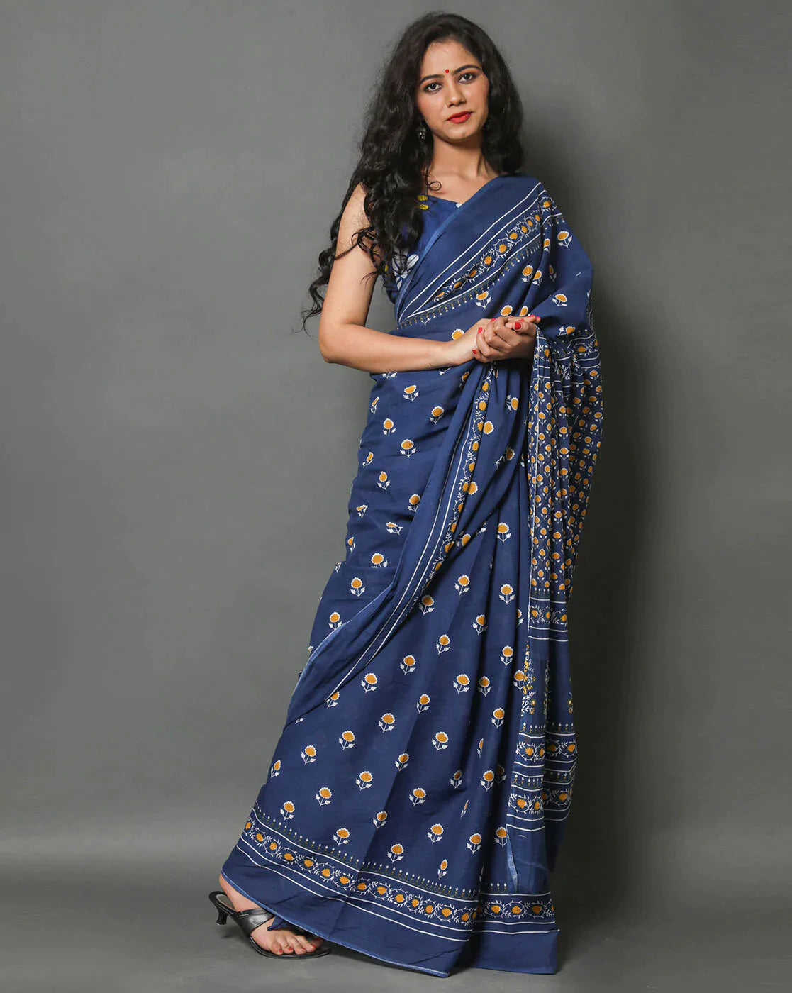 Kala Niketan Floral Print Blue Designer Latest Fashion Cotton Mulmul Saree